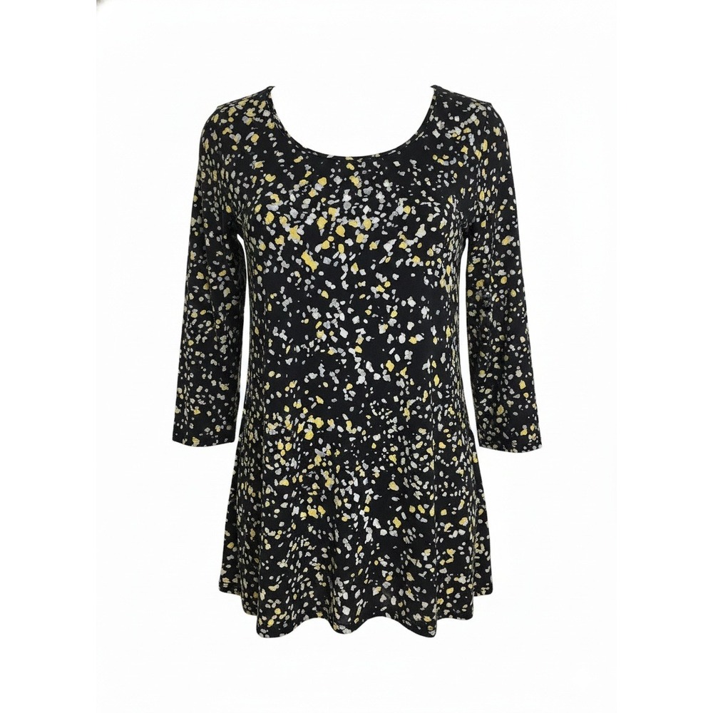 Susan Graver Black Abstract Print 3/4 Sleeve Tunic Top Women's Size Large